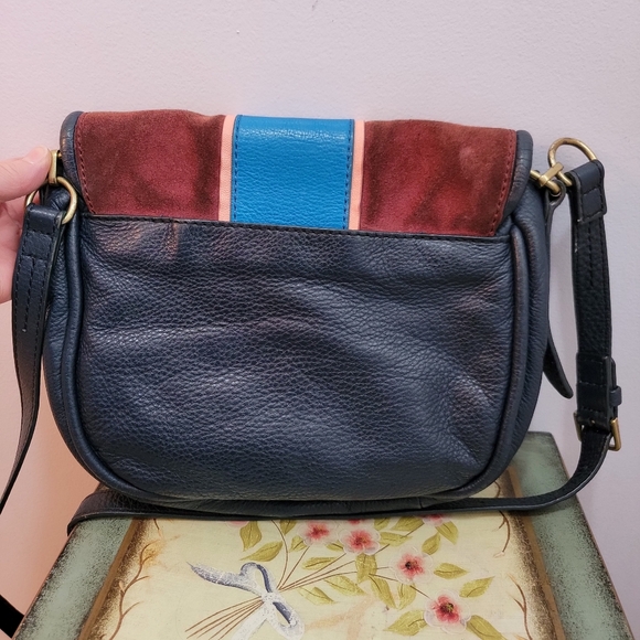 Fossil Rumi Navy Leather, Blue, Burgundy Suede with Pink Accent Crossbody - Picture 6 of 13